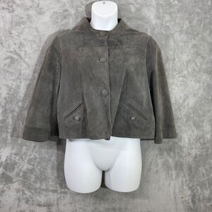 Sonoma suede Leather Cropped Babydoll Jacket women’s size XL Gray Front Pockets*
